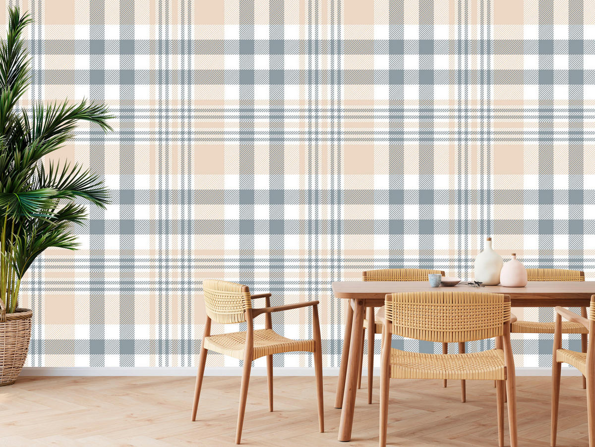 VLIESTAPETE Klassisches Karomuster – Beige, Grau, Weiß – 50x1000 cm - Beige/Weiß, Papier (50/1000cm) - Muralo