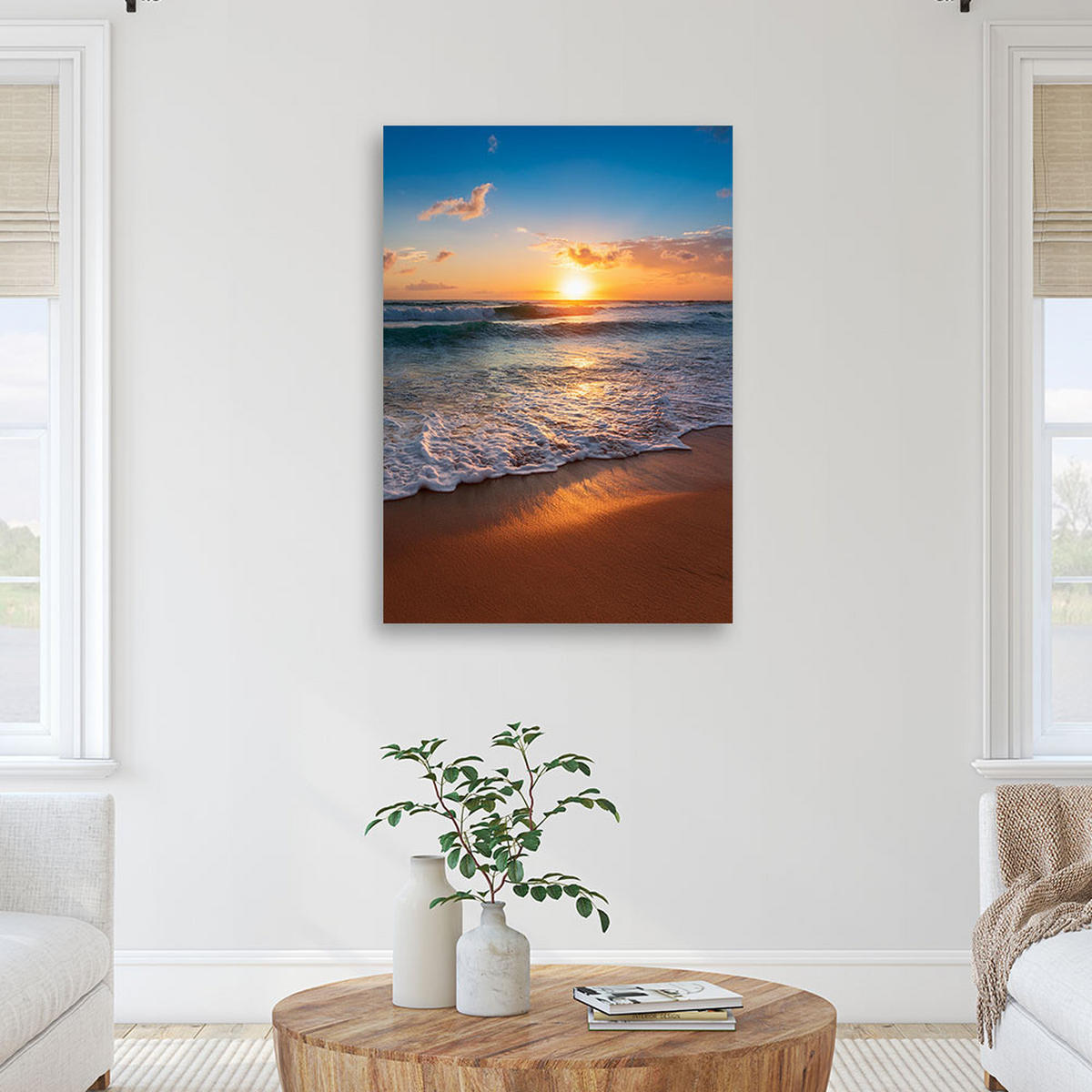 WANDBILD strand meer sonnenuntergang landschaft 70x100 cm - Orange, Textil (70/100cm) - Feeby