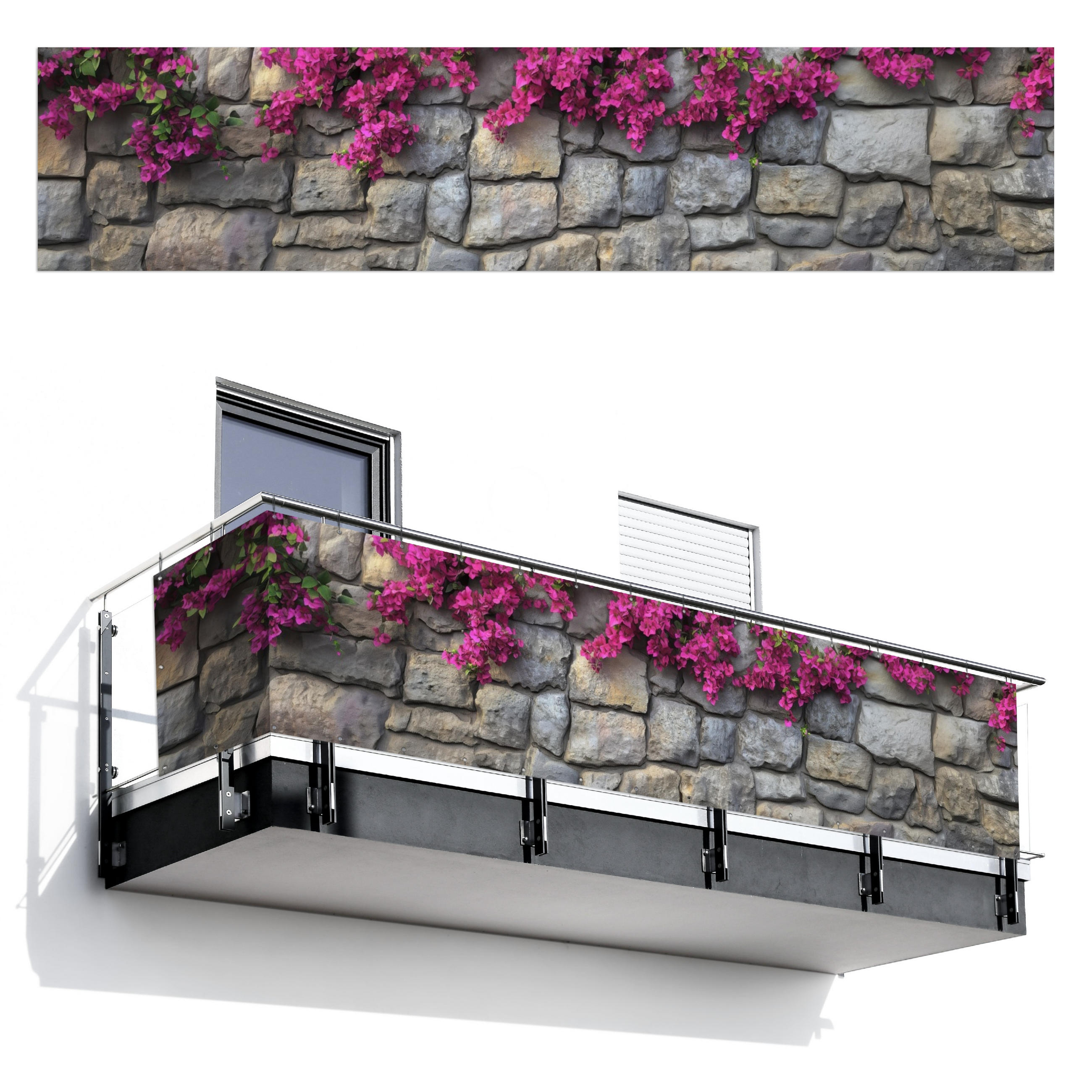 MuchoWow BALKONOVÁ ZÁSTĚNA Bougainvillea - Kamenná zeď - růžová 500x110 cm