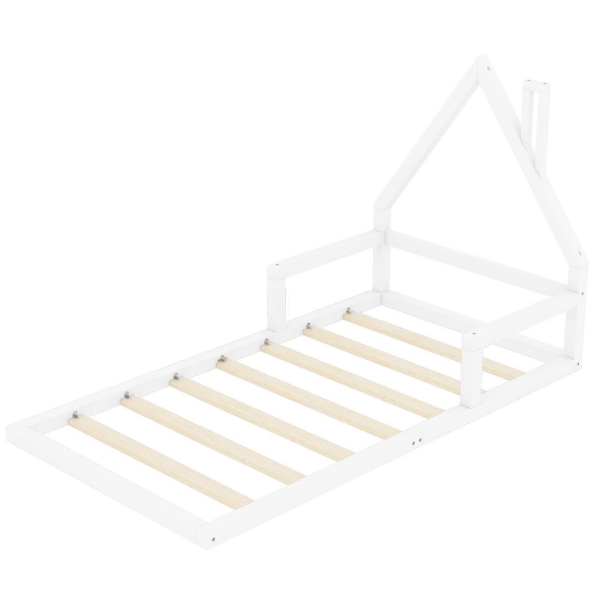 KINDERBETT Kindereinzelbetten 90/200 cm in Hausform aus massivem Kiefer und MDF, Weiß - Weiß, Holzwerkstoff (90/200cm) - Redom