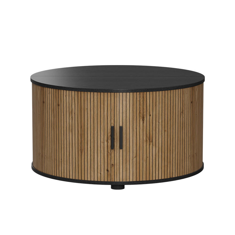 SOFFBORD Selva Ek/svart 80 x 80 cm med skjutdörr - Ekfärgad/Svart, Träbaserade material (80/80/45cm) - Vicco