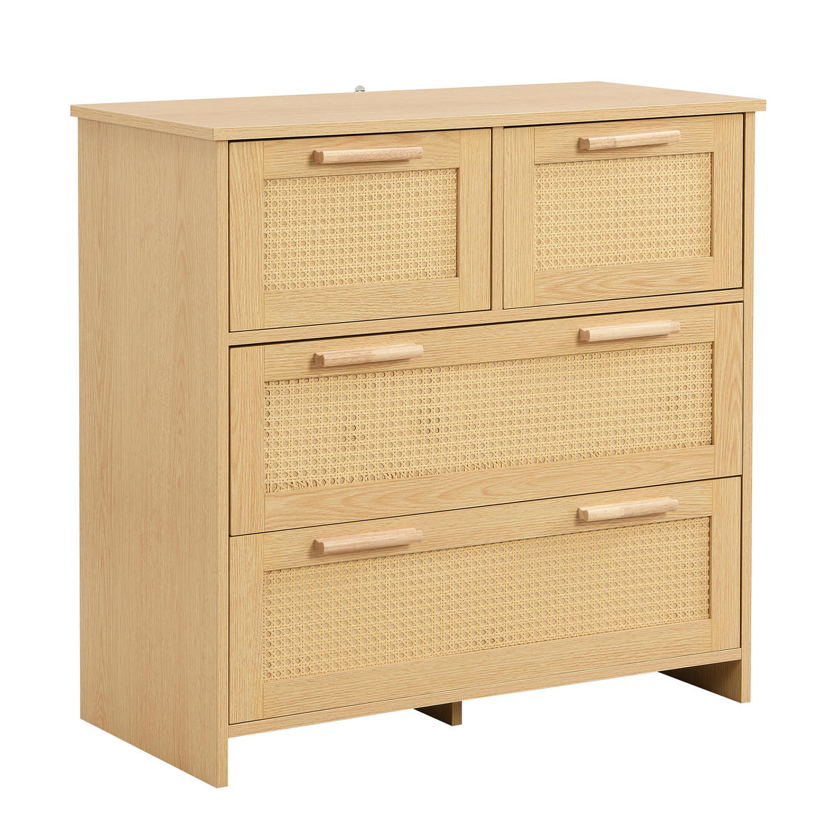 SIDEBOARD Rattan kommode mit 4 Schubladen & Massivholz Griffen - Eichefarben, Naturmaterialien/Holzwerkstoff (80/80/38cm) - Urban Meuble