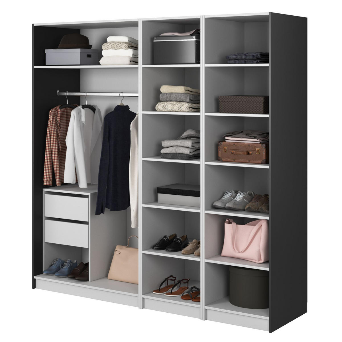 KLEIDERSCHRANK Frame Schwarz 200 cm - Goldfarben/Schwarz, Holzwerkstoff/Metall (200/200.5/57cm) - Selsey