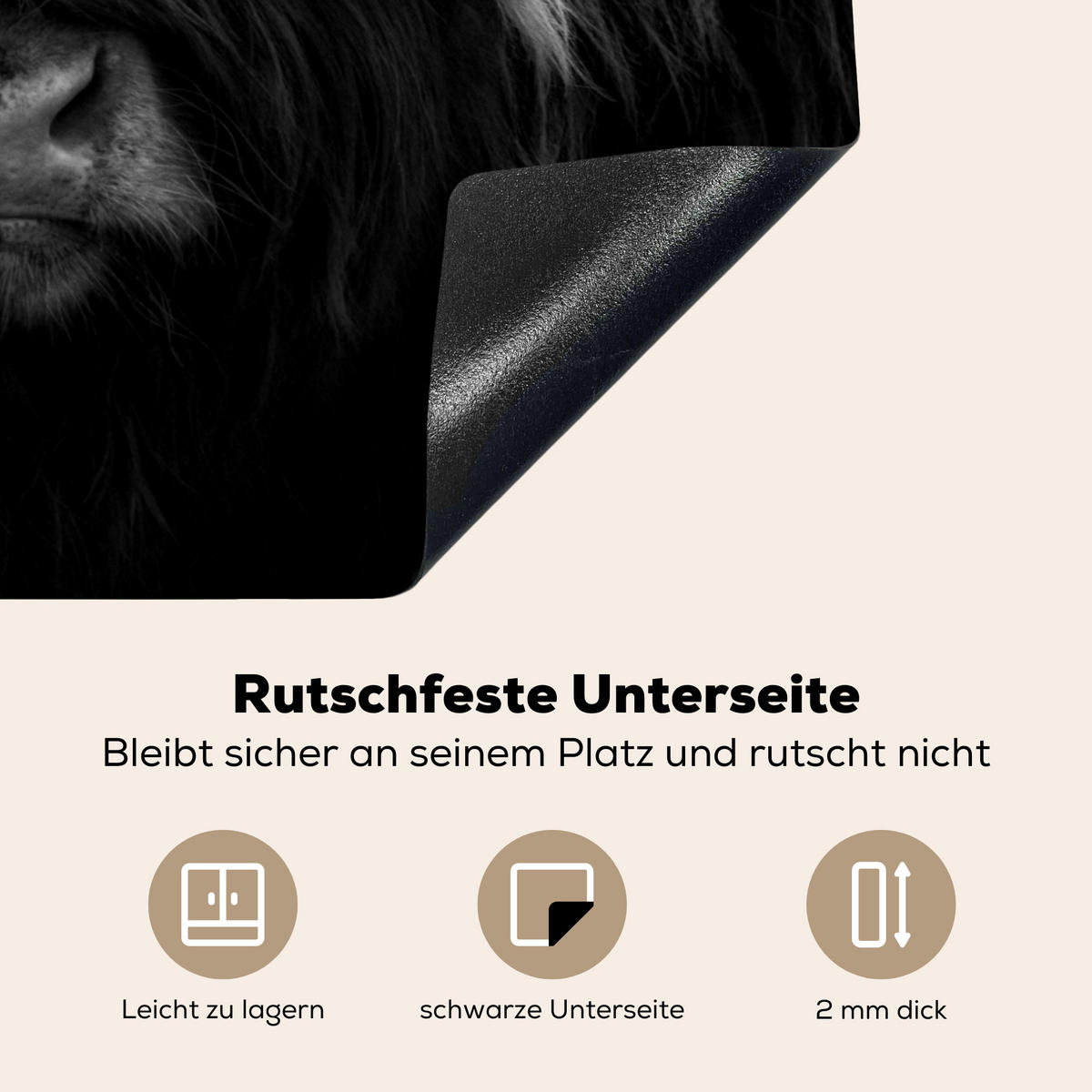 HERDABDECKPLATTE Schottischer Highlander - Kuh - Schwarz - Weiß - Tiere Herdabdeckung Induktionsfeld 65x52 cm - Schwarz, Kunststoff (65/52/0.2cm) - MuchoWow