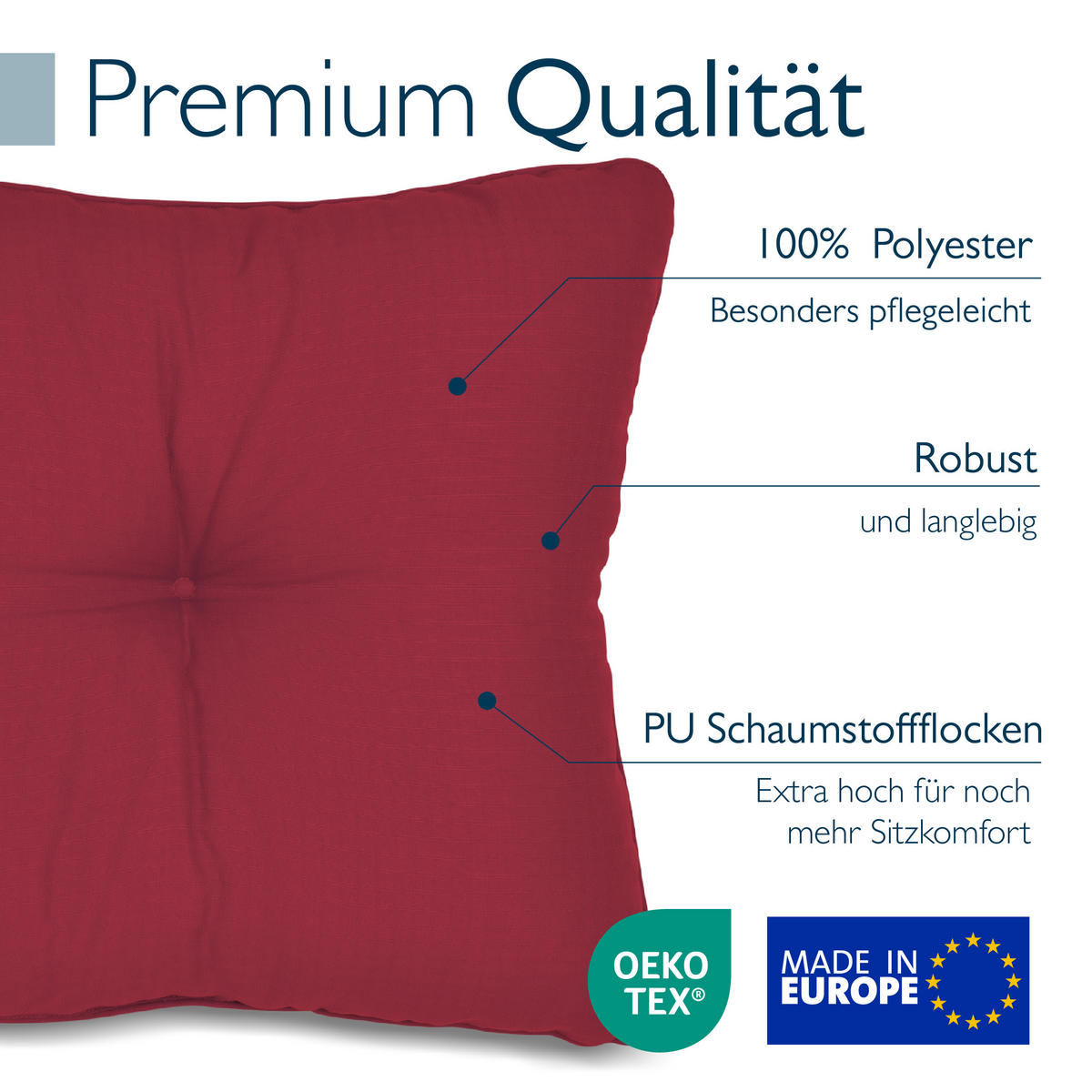 LOUNGEKISSEN Xluna Sitz 50x50x10cm mit Rücken 50x40x12cm Rot (2tlg) - Rot, Textil (50/50cm) - Beautissu 