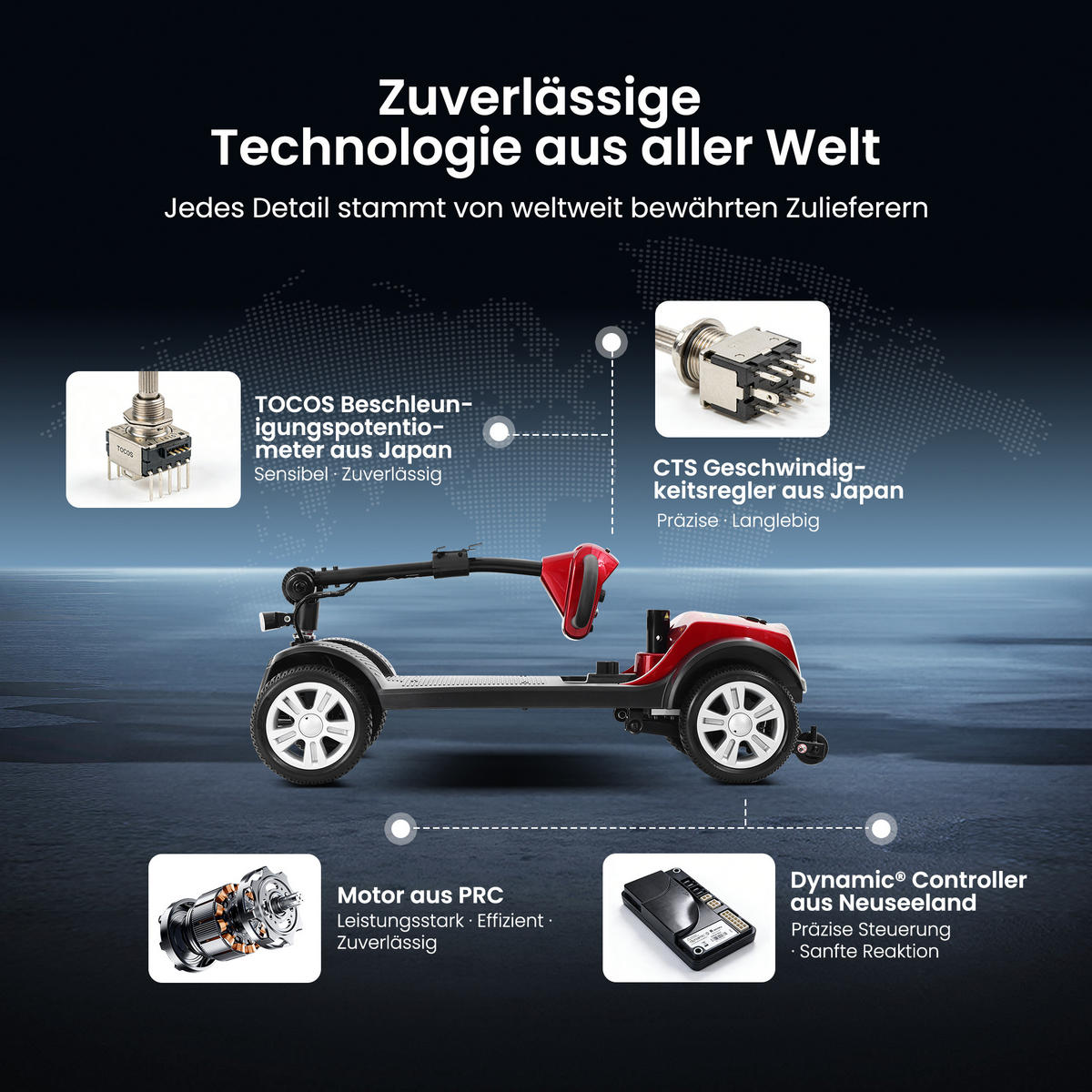 ELEKTROMOBIL faltbar Seniorenmobil,15-25 km,12Ah 4-Rad-Scooter,Rot - Rot, Metall (50/94.5/99cm) - LVHOM