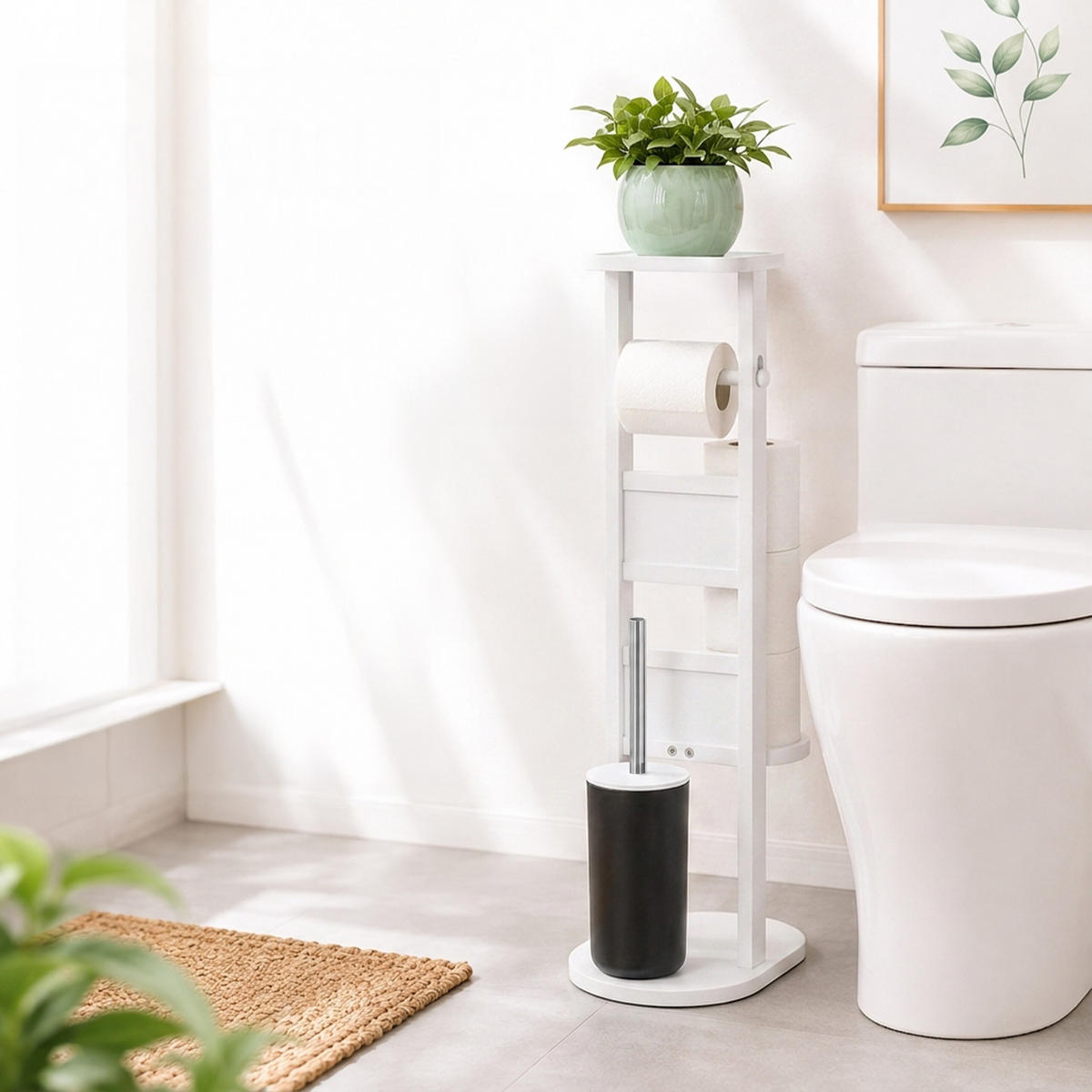 WC-SOUPRAVA bílá bambus s poličkou 80 cm - bílá, dřevo/kompozitní dřevo (30/80/18cm) - Relaxdays