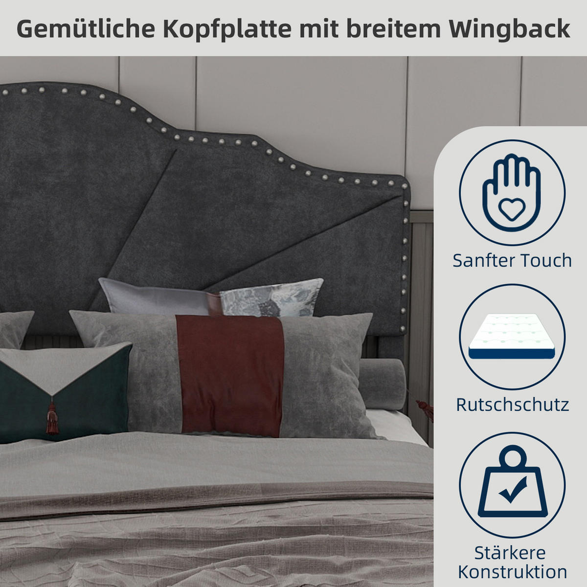POLSTERBETT 140/200 cm in Grau Stoff - Grau, Holzwerkstoff/Textil (140/200cm) - WISHDOR