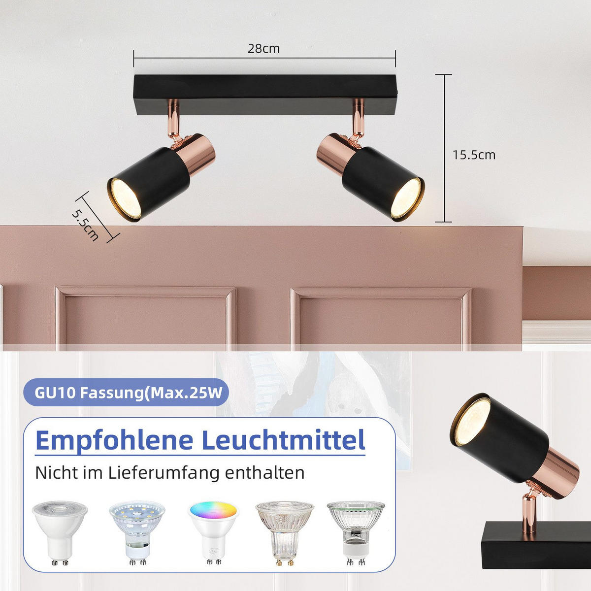 STRAHLER Albstadt 2-flammig 28/5.5/15.5 cm - Schwarz, Metall (28/5.5/15.5cm) - Nettlife