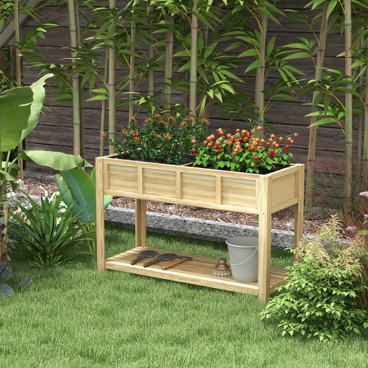 HOCHBEET DE-15997 mit herausnehmbarem Separator Holz - Naturfarben, Holzwerkstoff (115/75/46cm) - ComfortXL