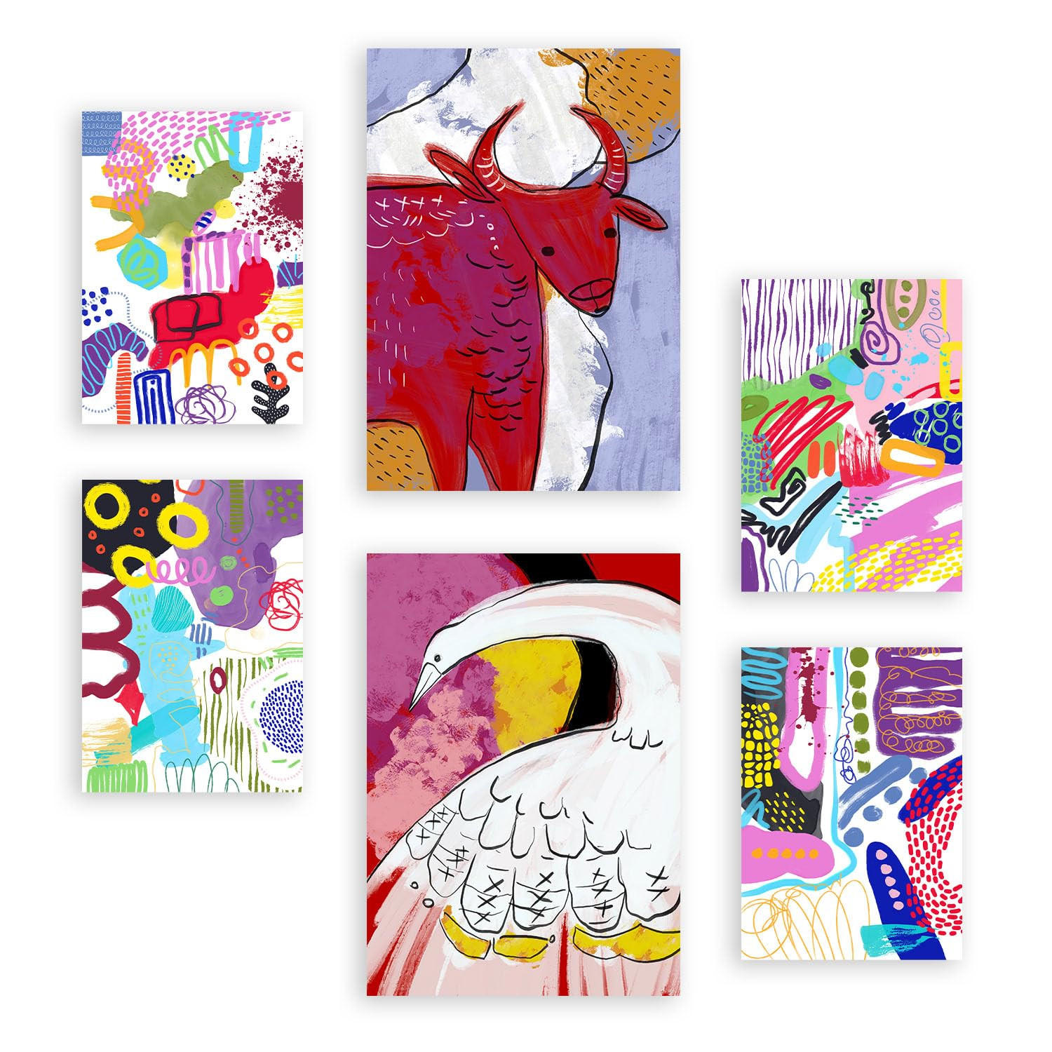 POSTER Set Mit 6 Auffällt 2 In Tiere Zusammenfassungen A3 & A4 Rahmenlos - Klar, Papier (29/3cm) - Nacnic