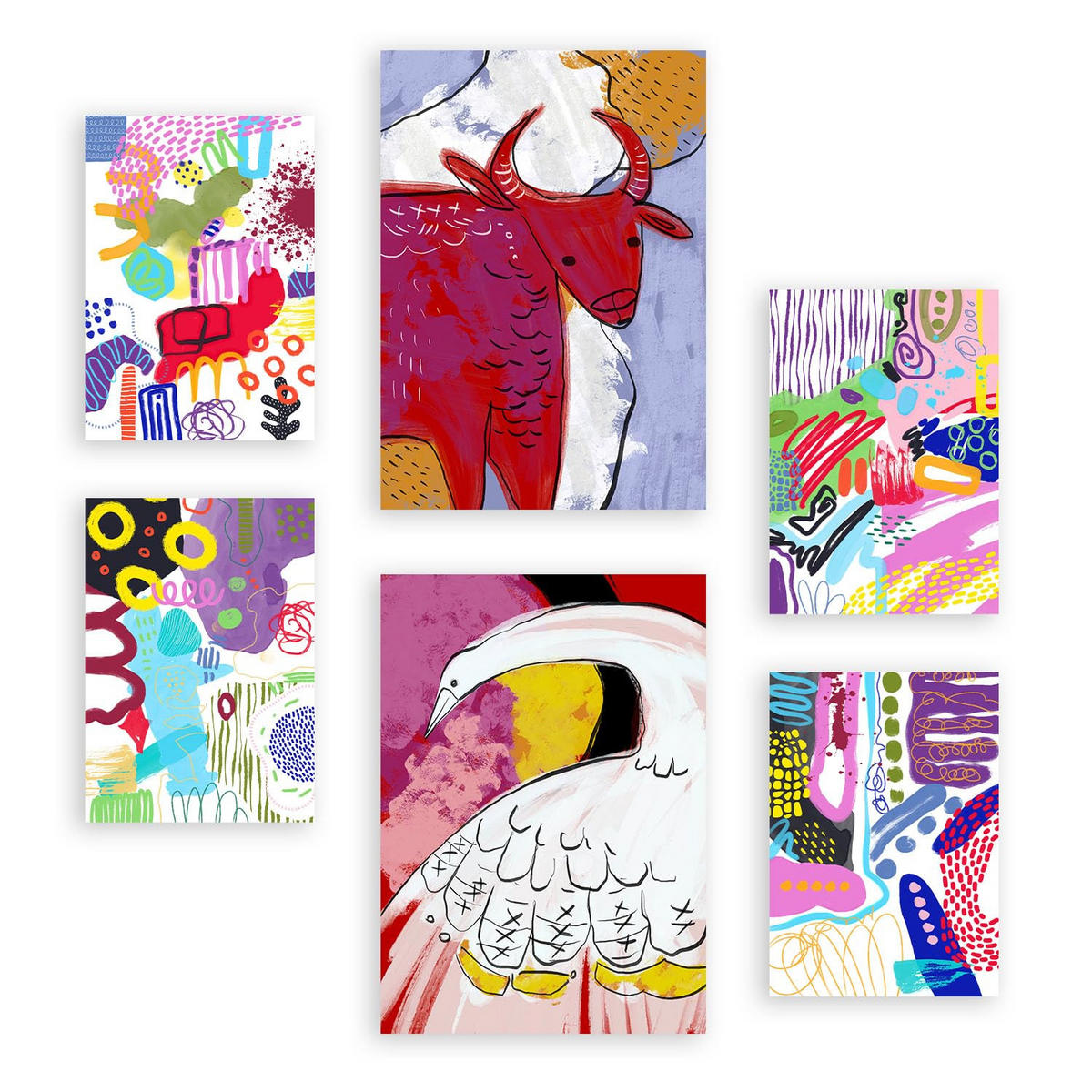 POSTER Set Mit 6 Auffällt 2 In Tiere Zusammenfassungen A3 & A4 Rahmenlos - Klar, Papier (29/3cm) - Nacnic