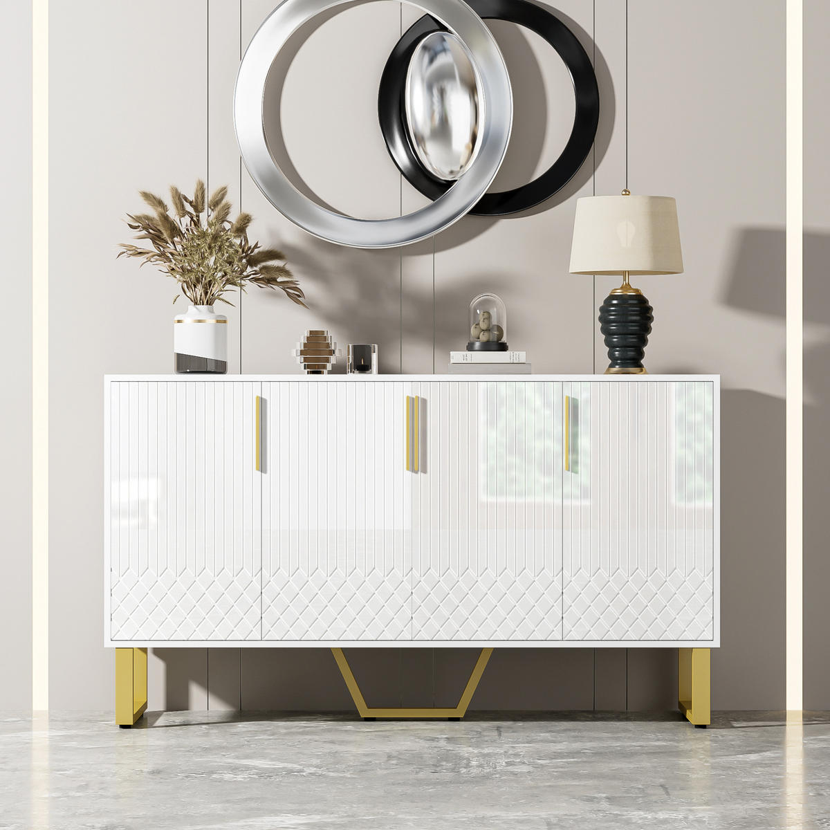 SIDEBOARD 140/40/80 cm Weiß aus MDF mit Hochglanzoptik - Weiß, Holzwerkstoff (140/80/40cm) - OKWISH