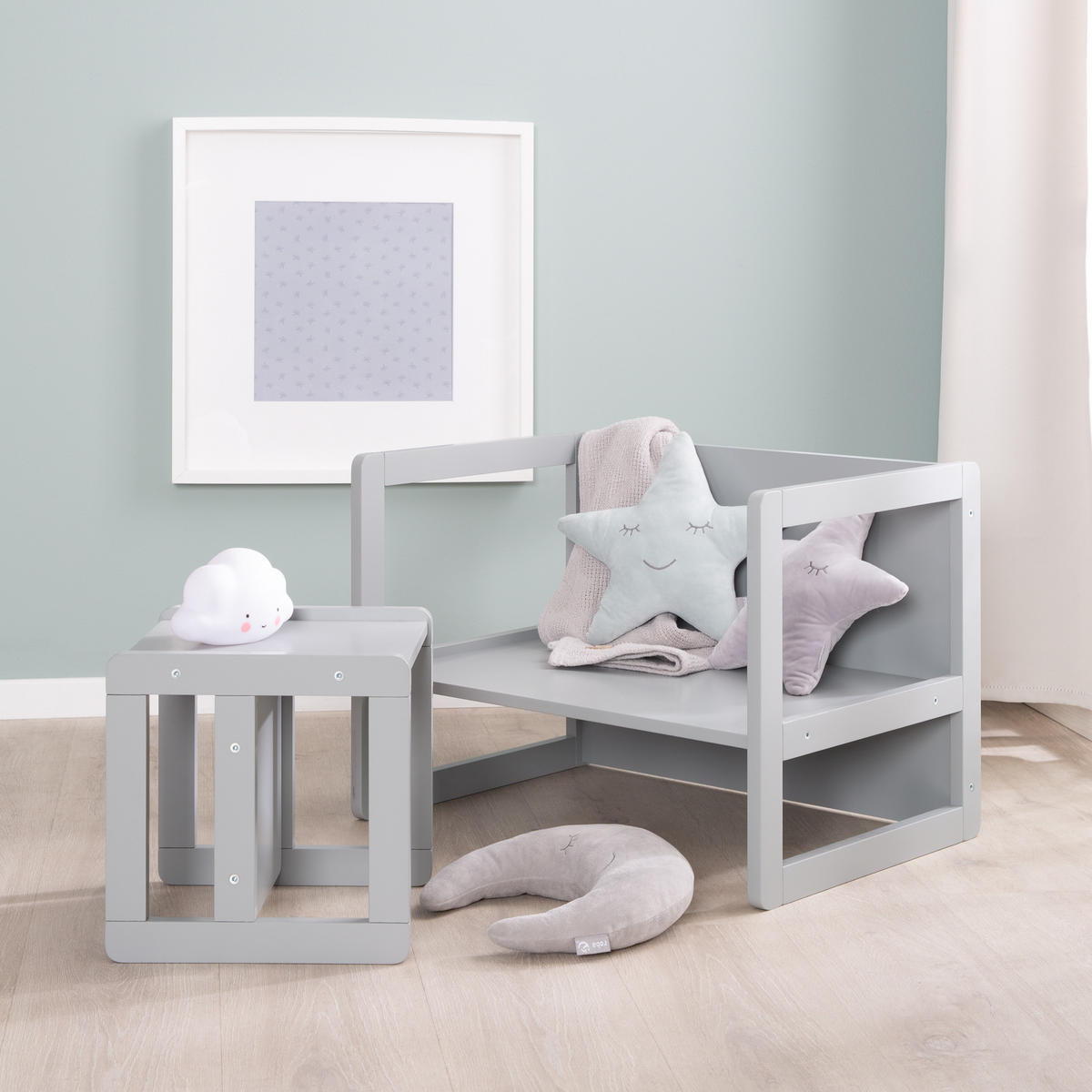 KINDERSITZGRUPPE 3in1 - Grau, Holzwerkstoff (61/30/44cm) - Roba