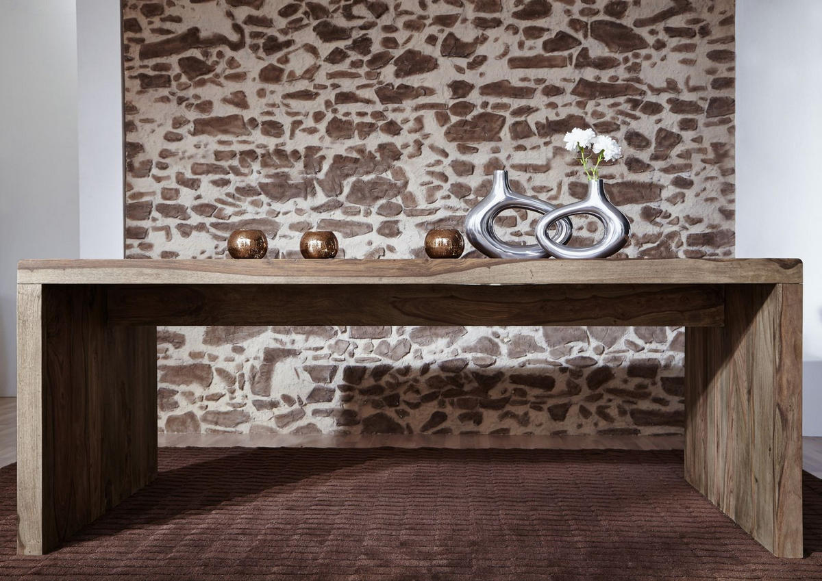 SCHREIBTISCH Sheesham 200x90x77 grau geölt NATURE GREY #712 - Grau, Holz (90/200/77cm) - Massivmoebel24