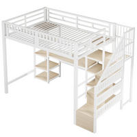 HOCHBETT 140/200 cm DE-04975, mit LED, Schreibtisch und Stauraumleiter in Weiß - Weiß, Metall (140/200cm) - ComfortXL