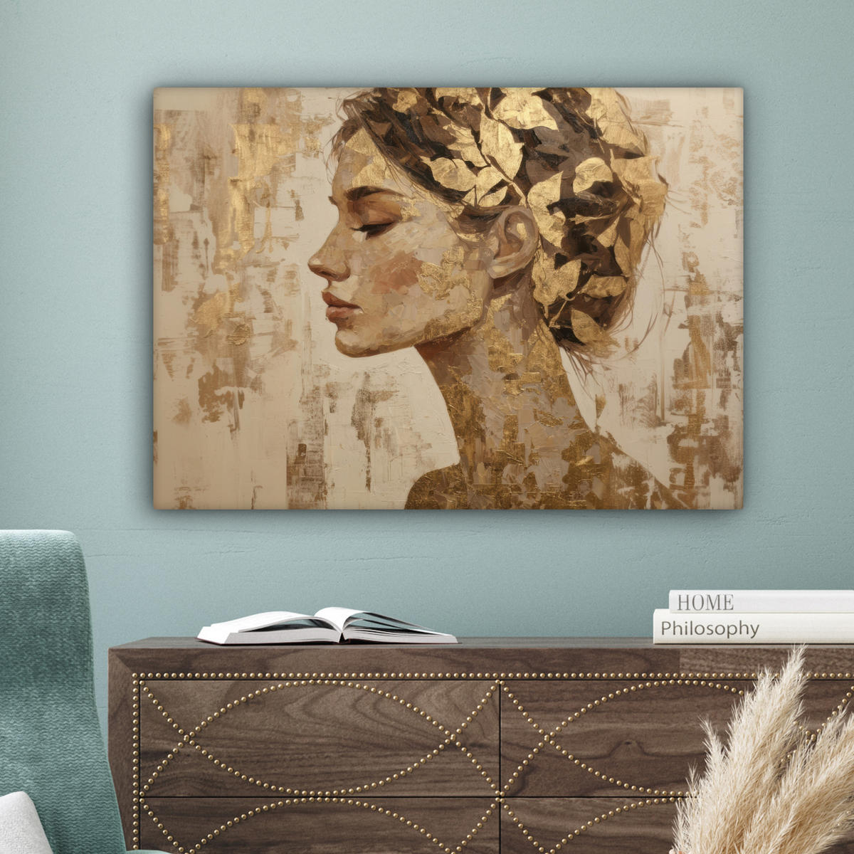 LEINWANDBILD Frau - Gold - Abstrakt - Textur Wandbilder 80x60 cm - Goldfarben, Textil (80/60cm) - MuchoWow