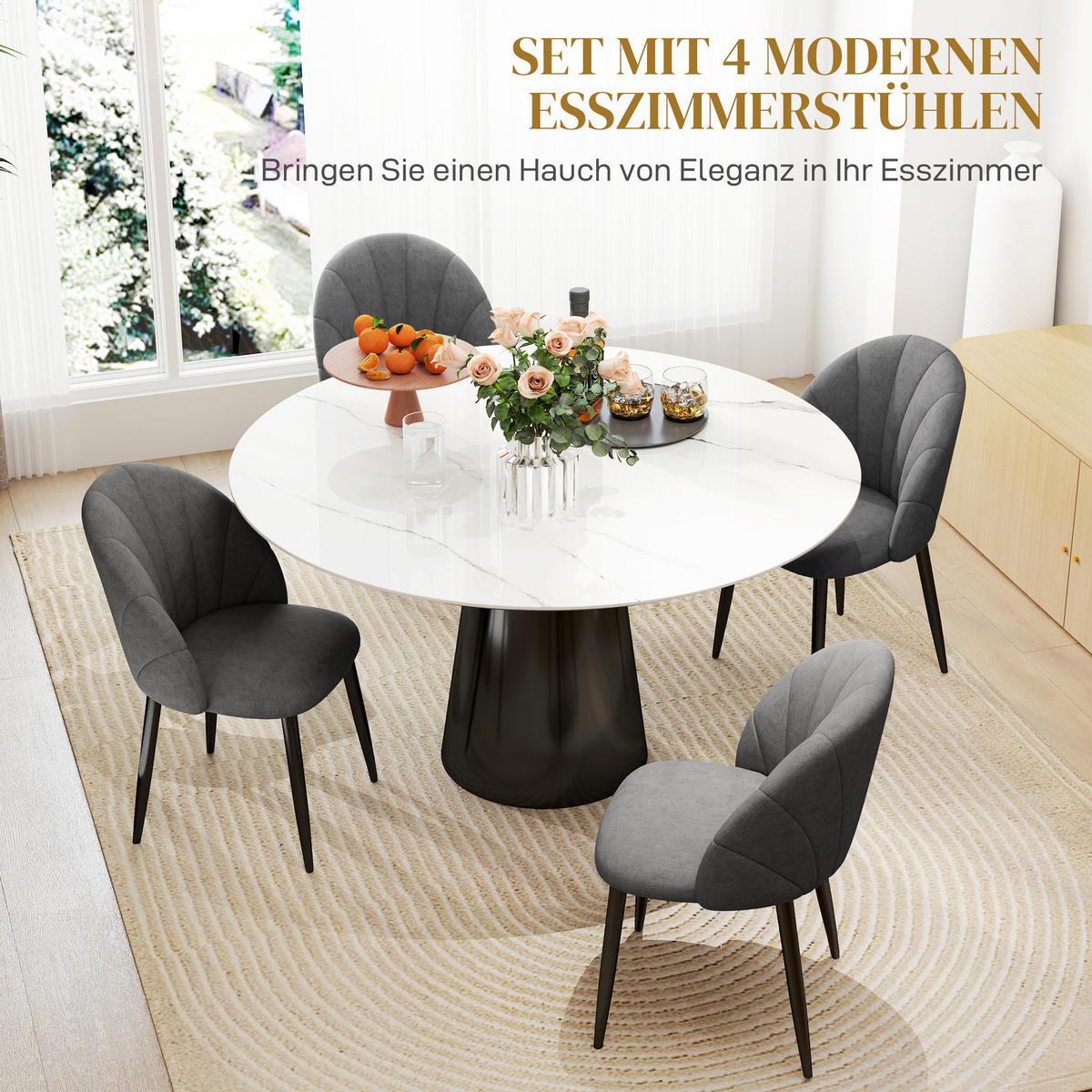 ESSZIMMERSTÜHLE 4er Set Küchenstuhl mit Samtoptik, Ergonomischer Rückenlehne - Dunkelgrau, Textil (52/79/54cm) - HOMCOM