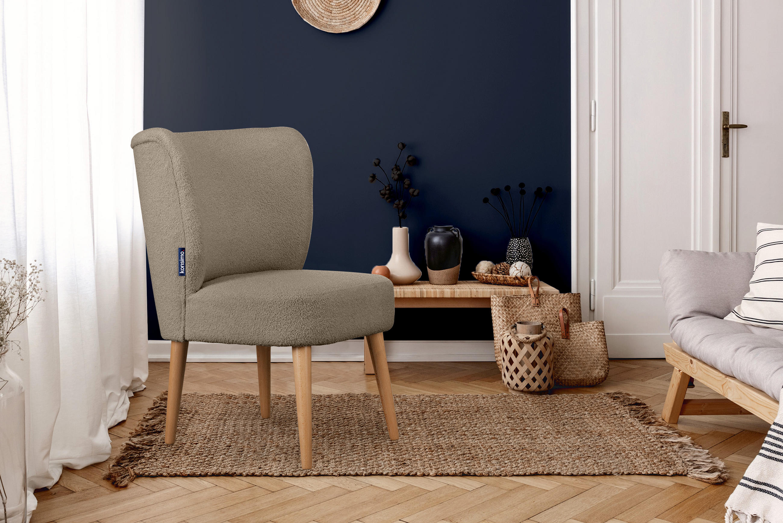 Thumbnail - Konsimo® Cocktailsessel, Graubraun, Eiche, Textil, Holz, 63x89x65 cm, Hergestellt in Europa, Wohnzimmer, Sessel, Polster...