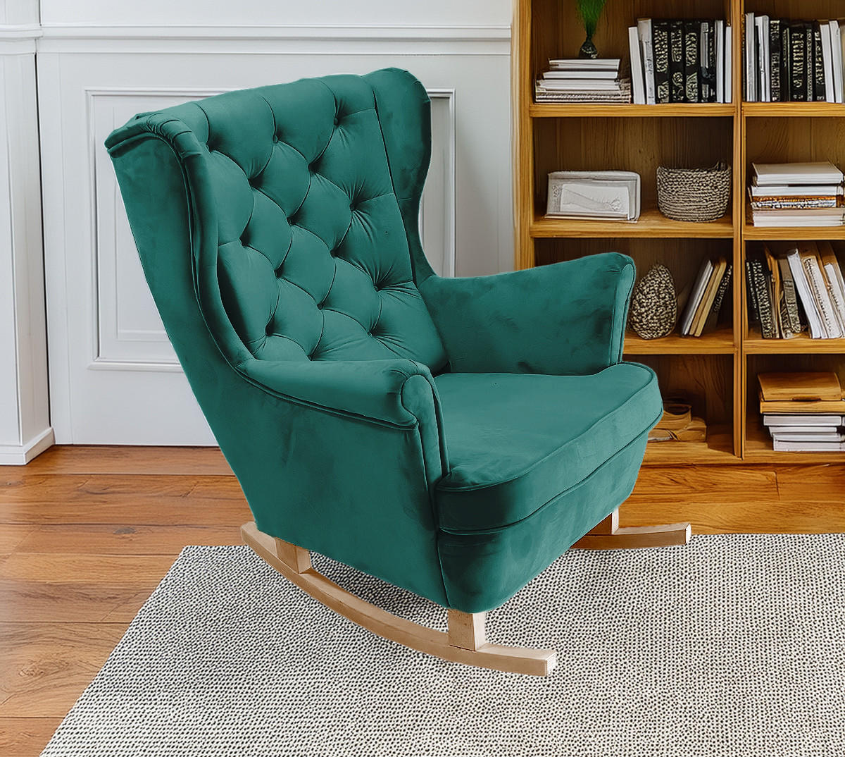 SCHAUKELSESSEL mit gepolstertem Sitz und Armlehnen, 102x81x95 cm, Grün_29851 - Pastellgrün/Buchefarben, Holz/Textil (81/102/95cm) - DomoHome