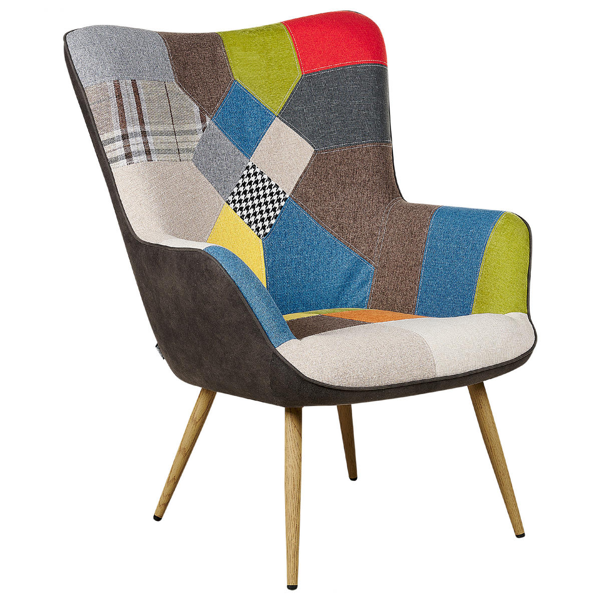 SESSEL Patchwork mehrfarbig mit Hocker Vejle - Blau/Beige, Textil (62/93/78cm) - Beliani