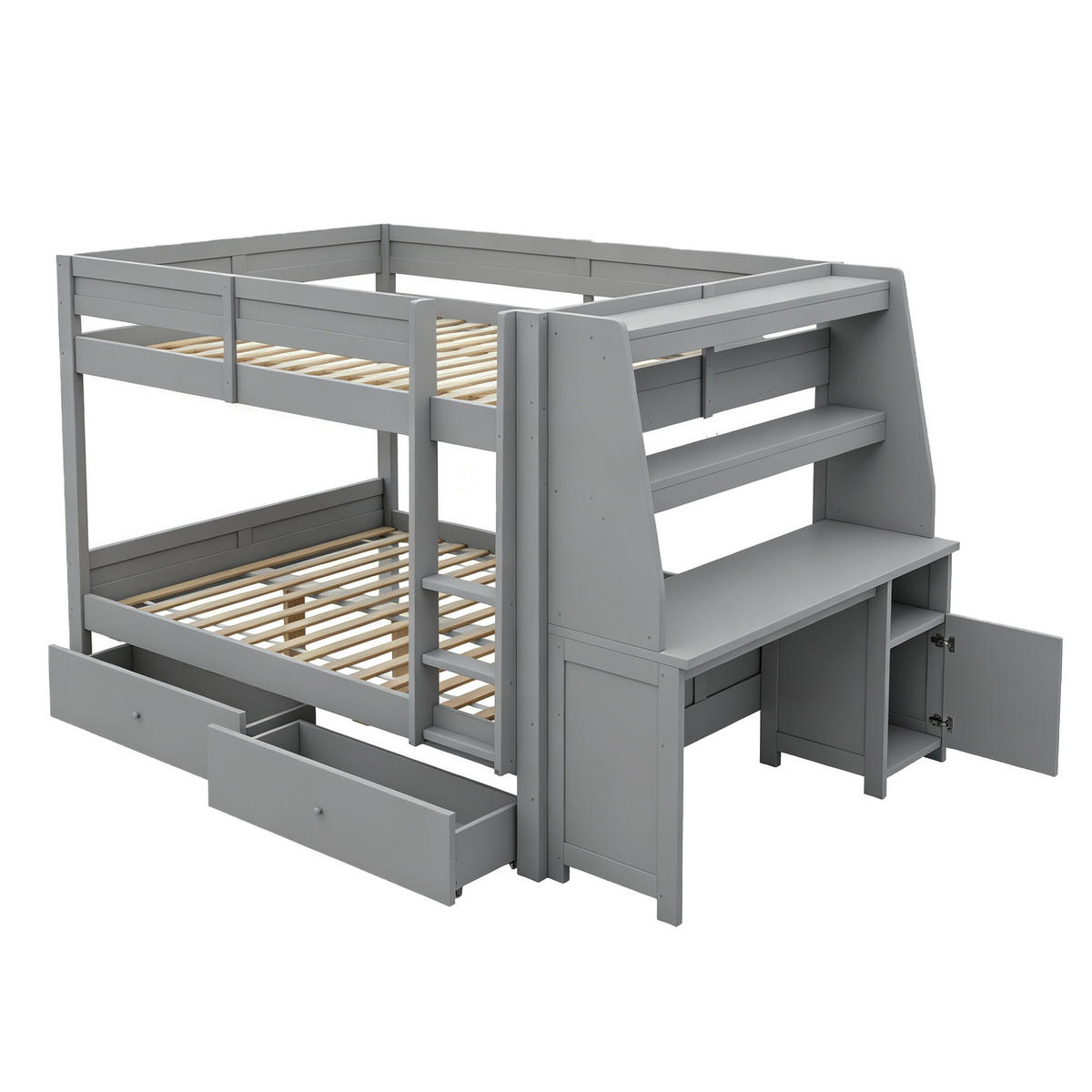 ETAGENBETT 140/200 cm mit Schrank und Schreibtisch, DE-41578, in Grau - Grau, Holzwerkstoff (140/200cm) - ComfortXL