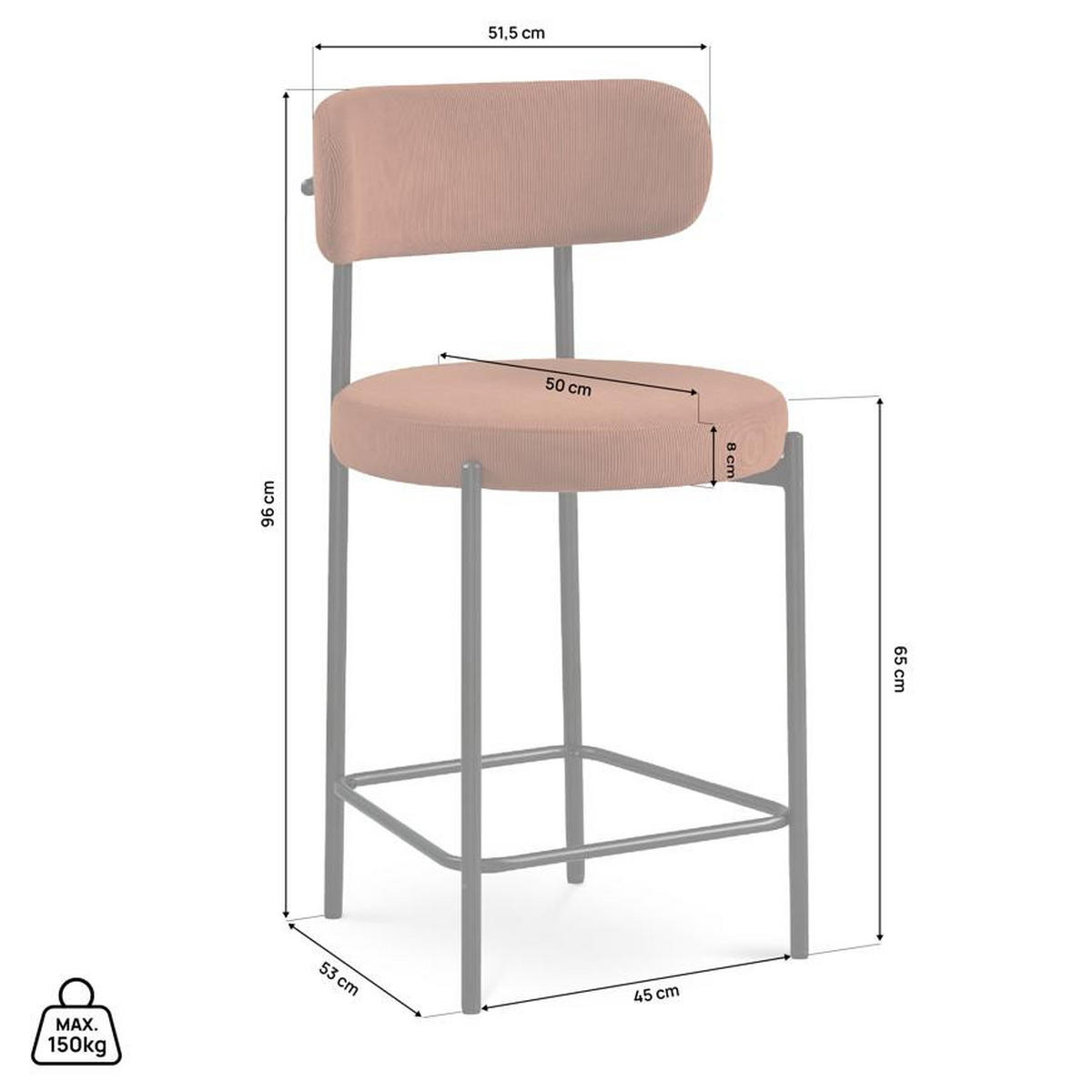BARHOCKER 2er-Set Iris modernen aus terrakottafarbenem Cord, 65 cm - Terracotta/Schwarz, Textil/Metall (51.5/96/53cm) - Sicaan