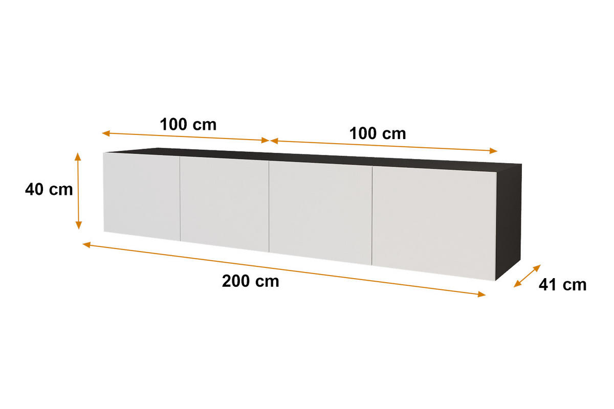LOWBOARD ELIO-W 2x100x40x41 cm - Schwarz / Weiß - Schwarz, Holzwerkstoff (200/40/41cm) - ALTDECOR