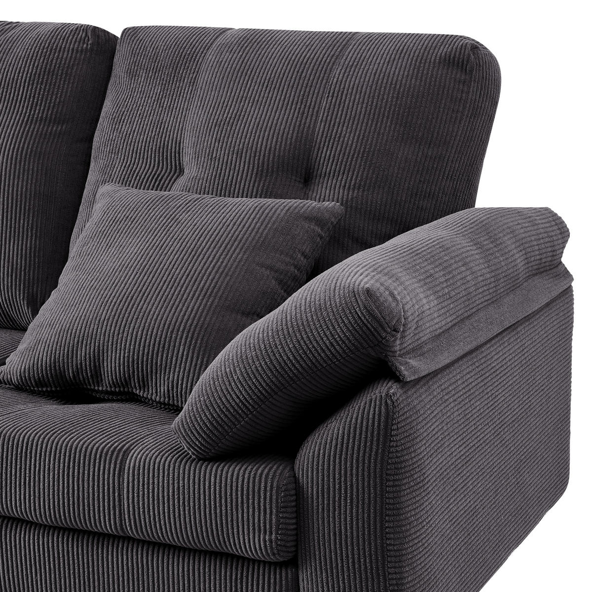 ECKSOFA 4-Sitzer mit flexiblem Hocker, DE-42943, Dunkelgrau - Dunkelgrau, Metall (250/70cm) - ComfortXL