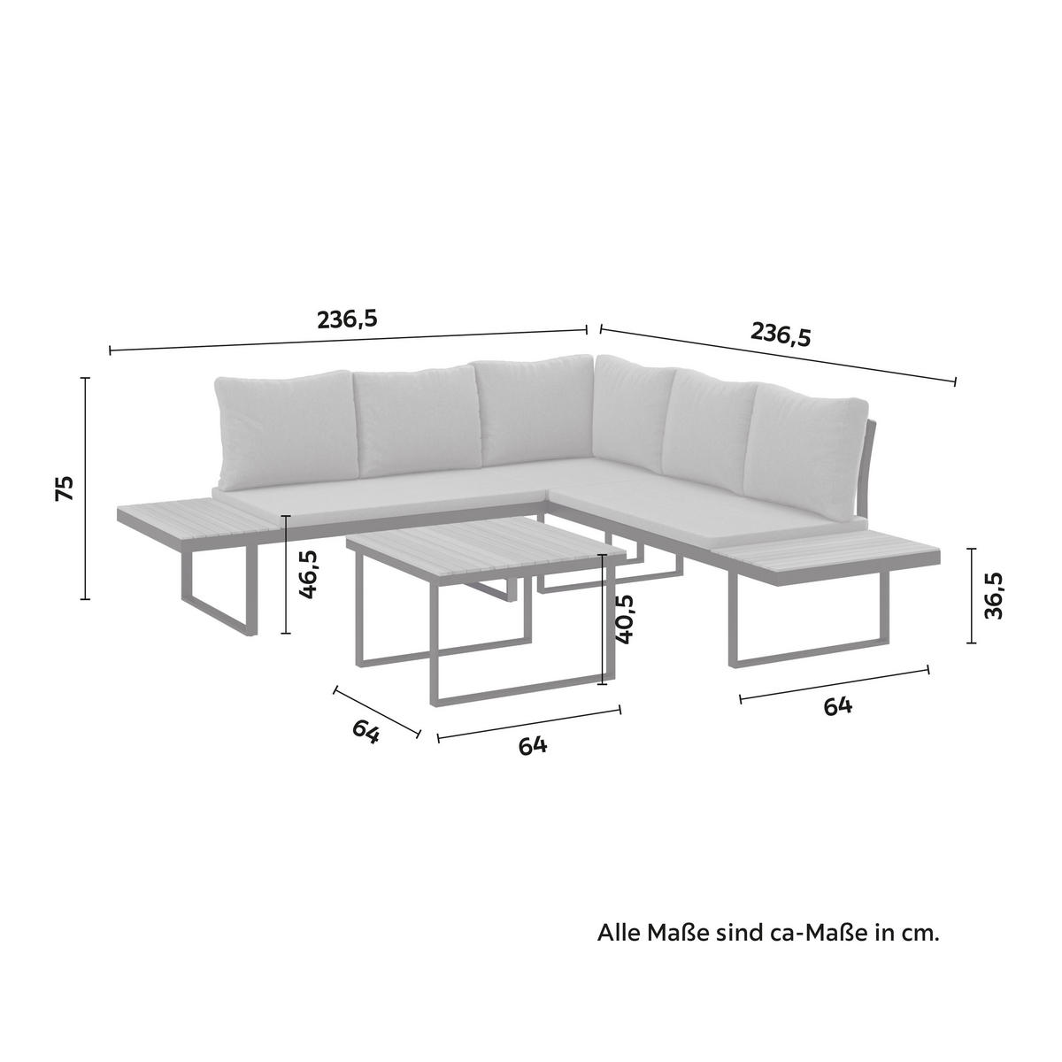 LOUNGEGARNITUR Elia Hellgrau Outdoorstoff/Metall/Holz - Hellgrau, Holz - Bessagi Garden