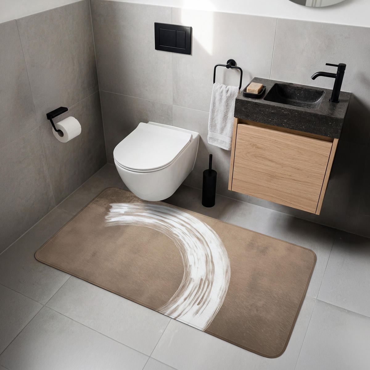 WC PŘEDLOŽKA Barva - hnědá - Japandi 120x60 cm - barva mokka, textil/plast (120/1cm) - OnlyWow
