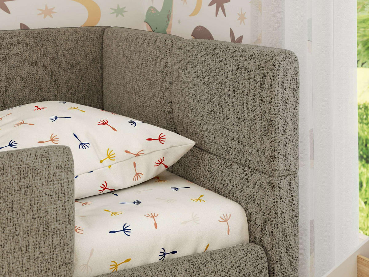 DĚTSKÁ POSTEL ARVO ALTA 90/200 - Světle hnědý Strukturovaná látka - Pravá - světle hnědá, textil (90/200cm) - MKS