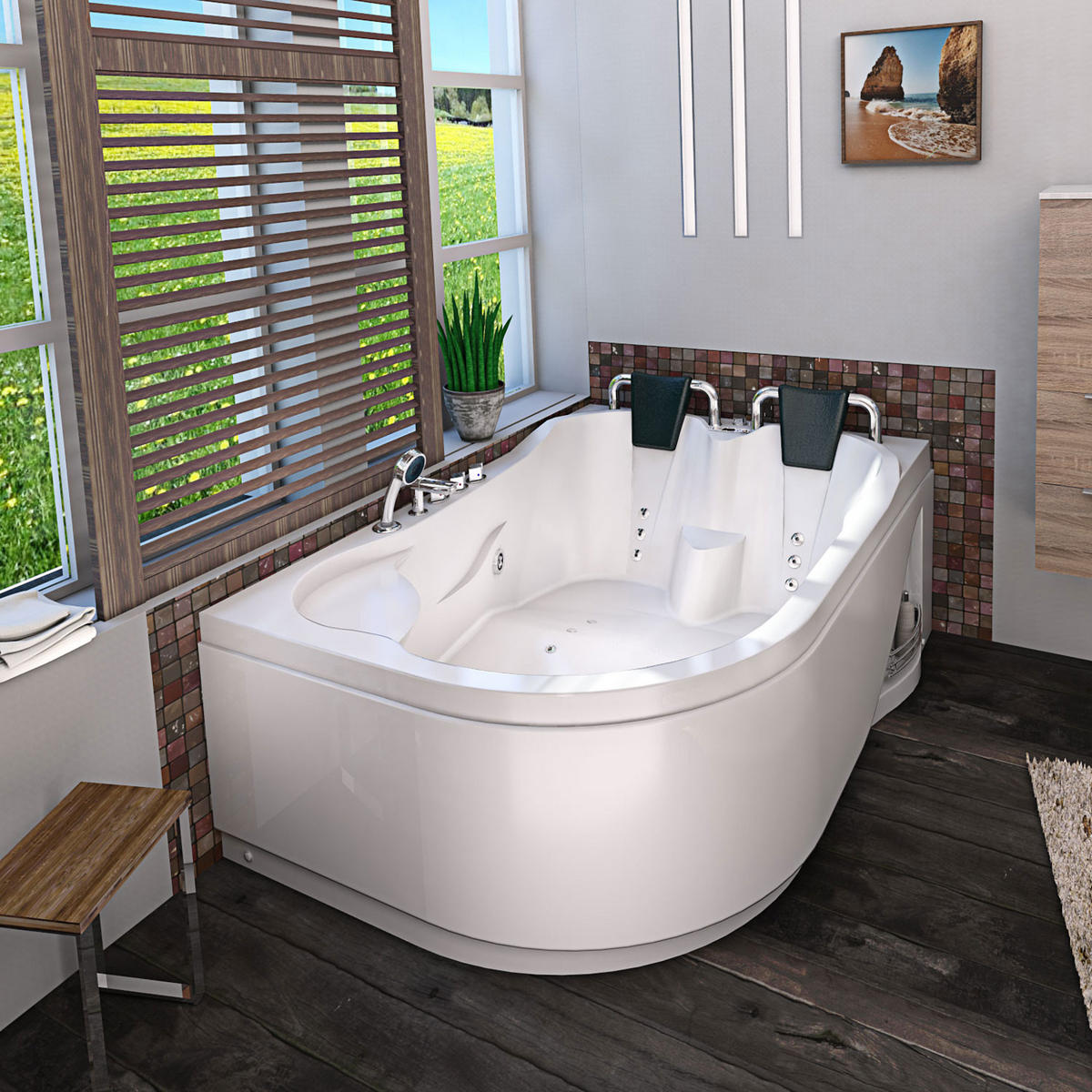 WHIRLPOOL Pool Badewanne Eckwanne W23H-L - Weiß, Glas/Kunststoff (120/80/182cm) - AcquaVapore by Sandra Jentho