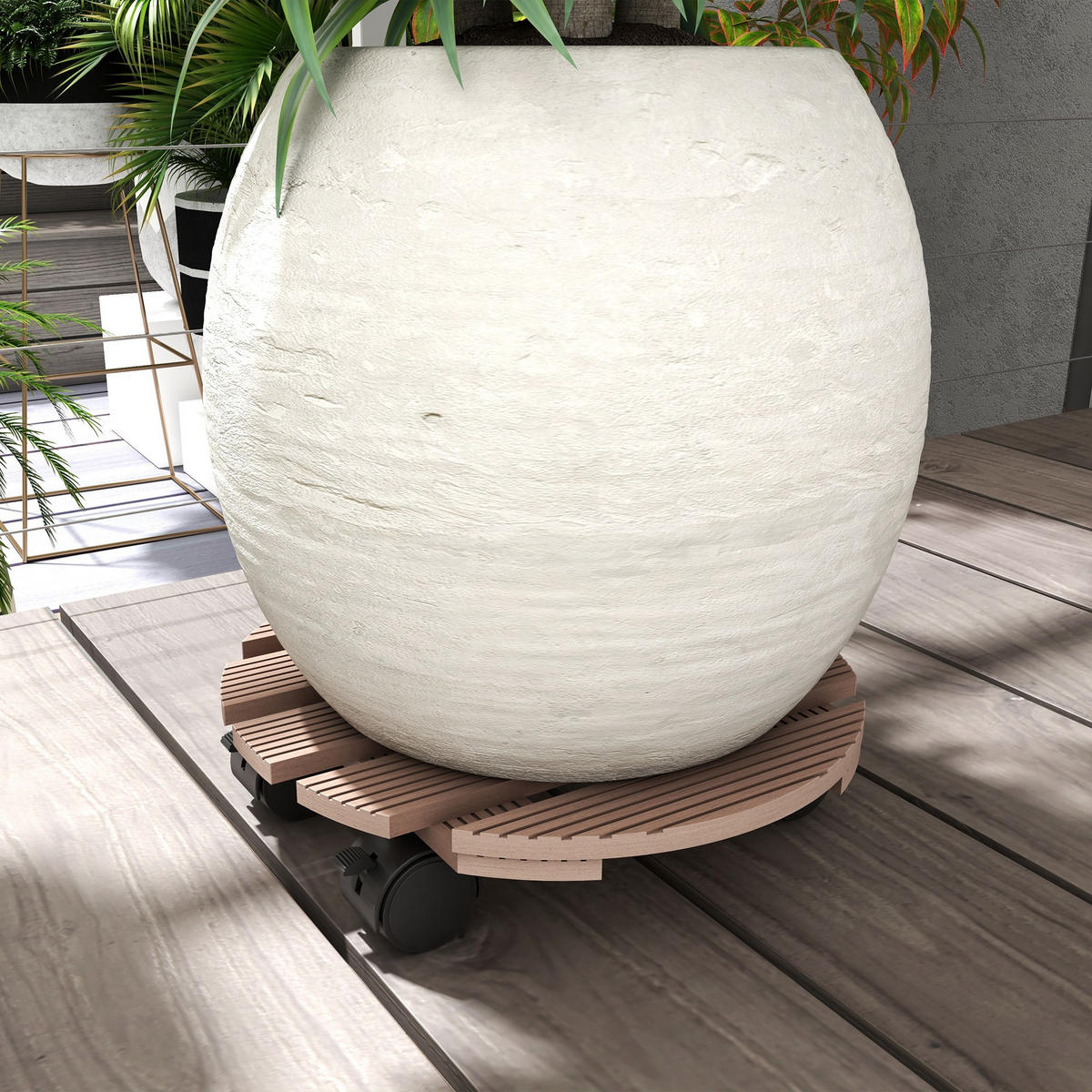 PFLANZENROLLEN-SET DE-12158 4er-Set Ø30 cm, mit Bremsen Natur - Braun, Kunststoff (30/7/30cm) - ComfortXL