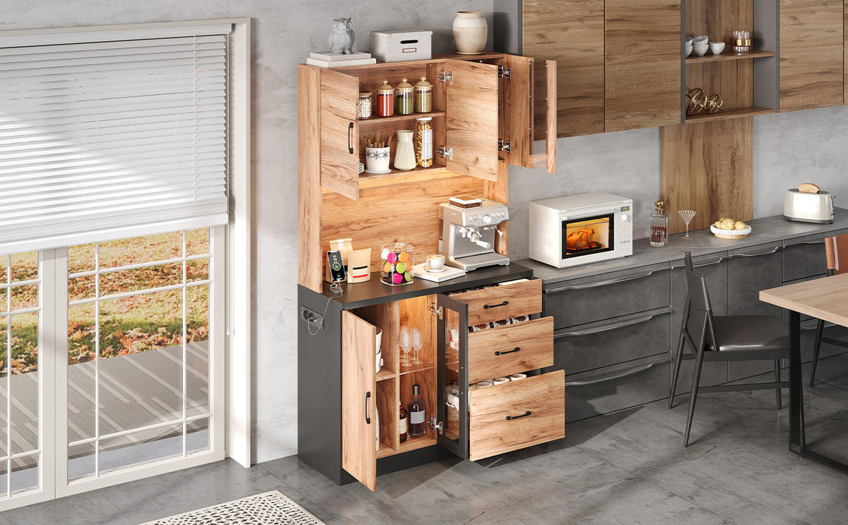 BUFFET Naturfarben-Schwarz 105/40/180 cm - Beige, Holz (105/180/40cm) - PANGIVO