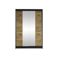 SCHWEBETÜRENSCHRANK Lino V - Schwarz/Eiche Artisan, Holzwerkstoff/Metall (120/200/58cm) - MIRJAN24