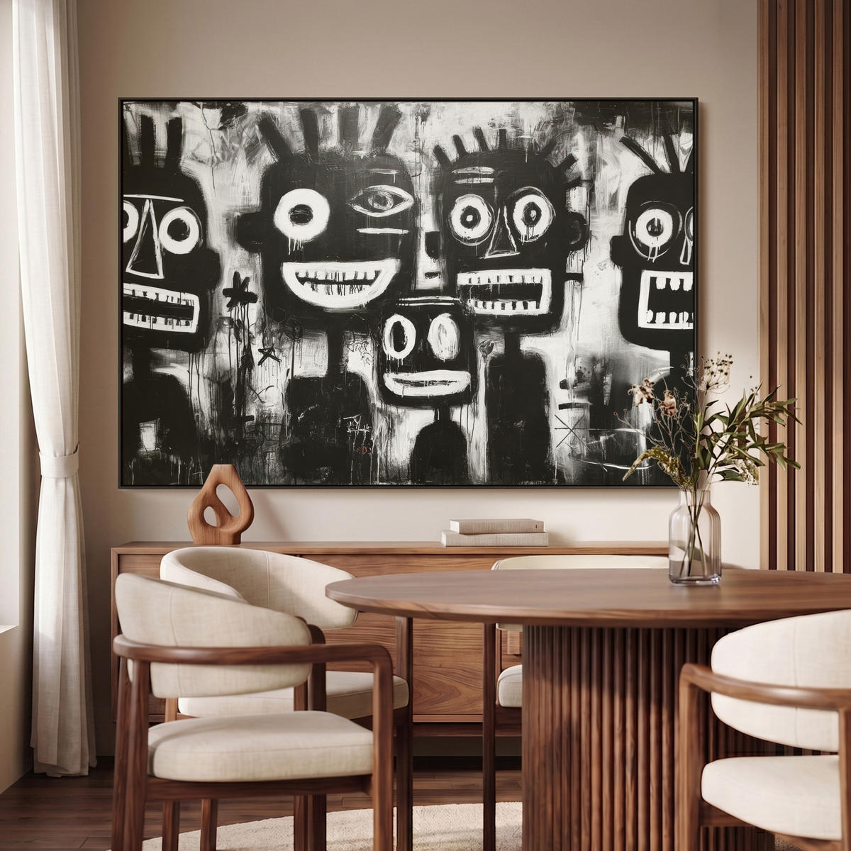 LEINWAND Bilder mit Rahmen - Malerei - Figuren - Schwarz - Abstrakt - 120x80 - Schwarz, Textil (120/80cm) - MuchoWow