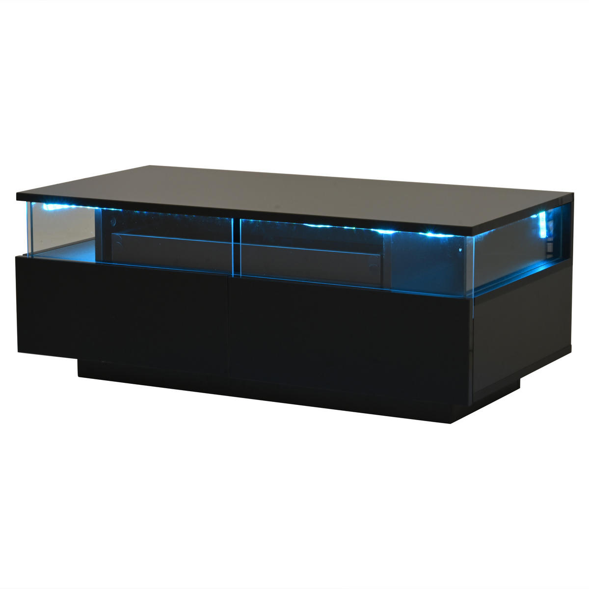 COUCHTISCH 90/45/35,5 cm Schwarz aus Holzwerkstoff mit abnehmbarem Tablett und LED-Licht - Schwarz, Holzwerkstoff (90/45/35.5cm) - OKWISH