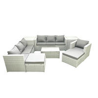 GARTENGARNITUR mit 3-SITZER SOFA,COUCHTISCH Polyrattan Hellgrau-Mix 9-Sitzer - Hellgrau/Grau, Glas/Kunststoff - Fimous