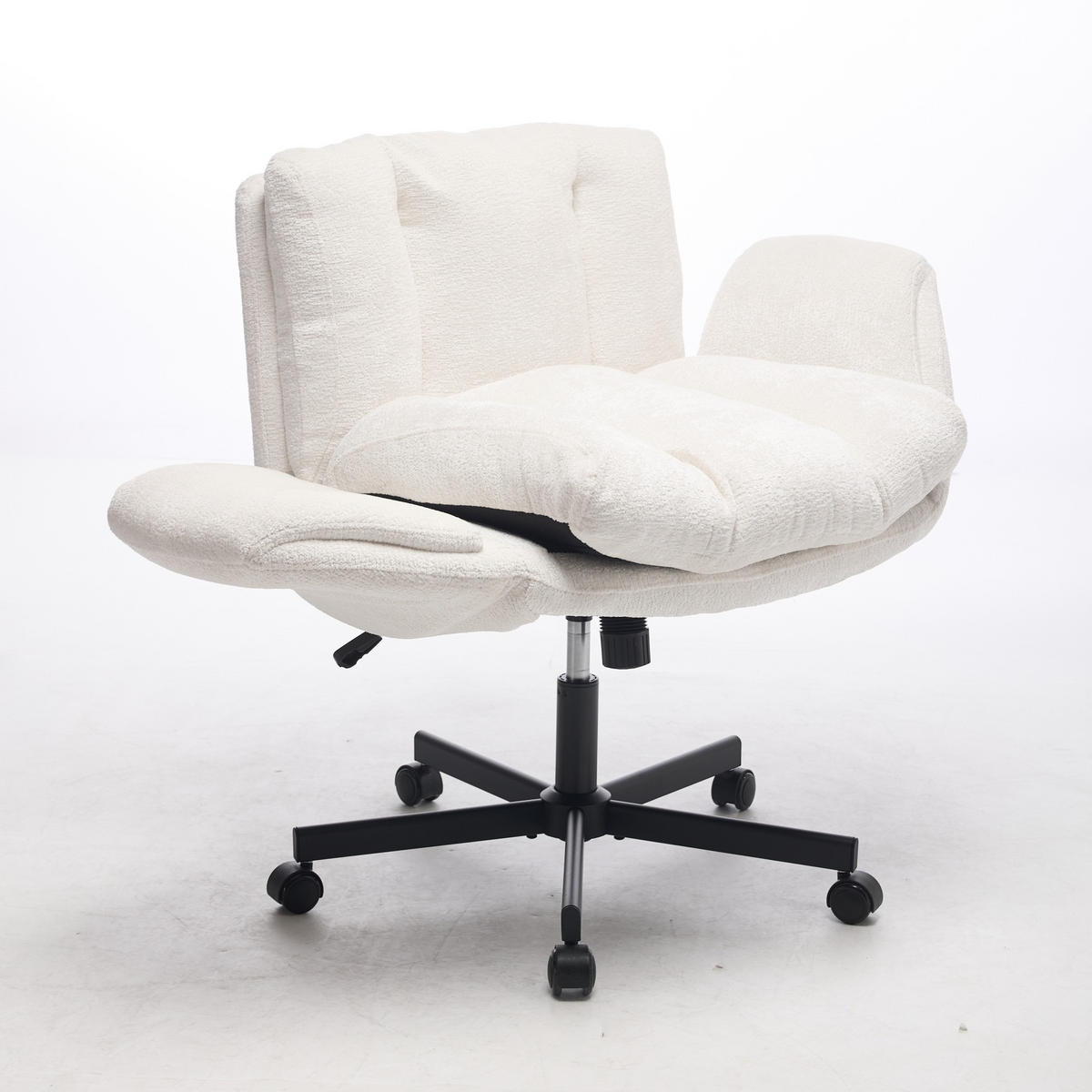 DREHSTUHL Chair Bürostuhl Chenille höhenverstellbar Armlehnen Schwarz - Beige, Holzwerkstoff (60/92.5/57.5cm)