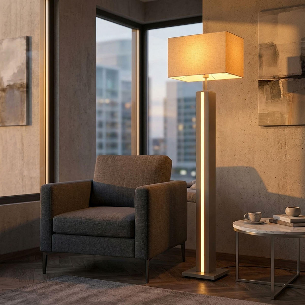 LED STEHLEUCHTE FOREST MDF matt, Sand, Touchdimmer - Bernsteinfarben, Metall (40/27/150cm) - Nowa