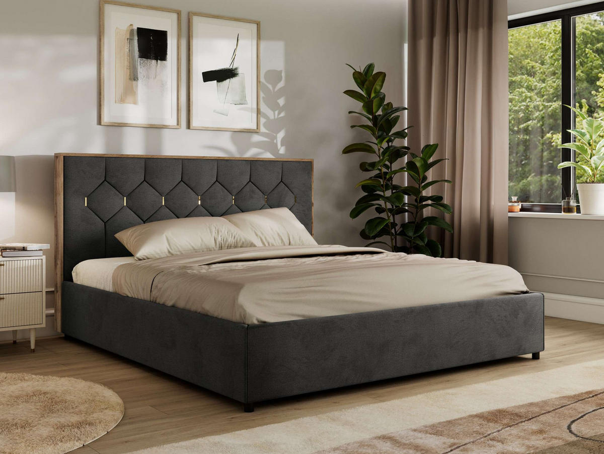 POLSTERBETT LARINO CLASSIC 160/200 - Dunkelgrau Velvet - Pocket Matratze - Dunkelgrau, Textil (160/200cm) - MKS