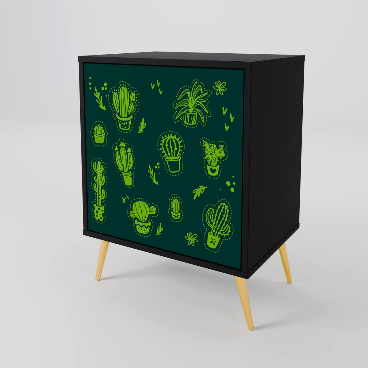 SIDEBOARD DESERT GREEN, Schwarz, 57,5x42x72,5 cm, Schwarze Metallfüße - Multicolor/Schwarz, Holzwerkstoff/Metall (57.5/72.5/42cm) - SpaceRebels