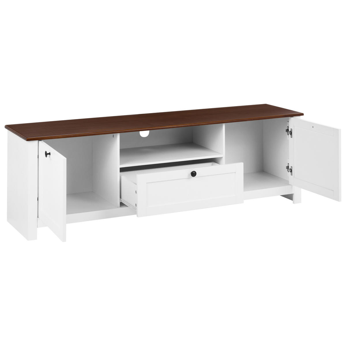 TV STOLEK Bílý Pimba - bílá/hnědá, kompozitní dřevo (160/50/40cm) - Beliani