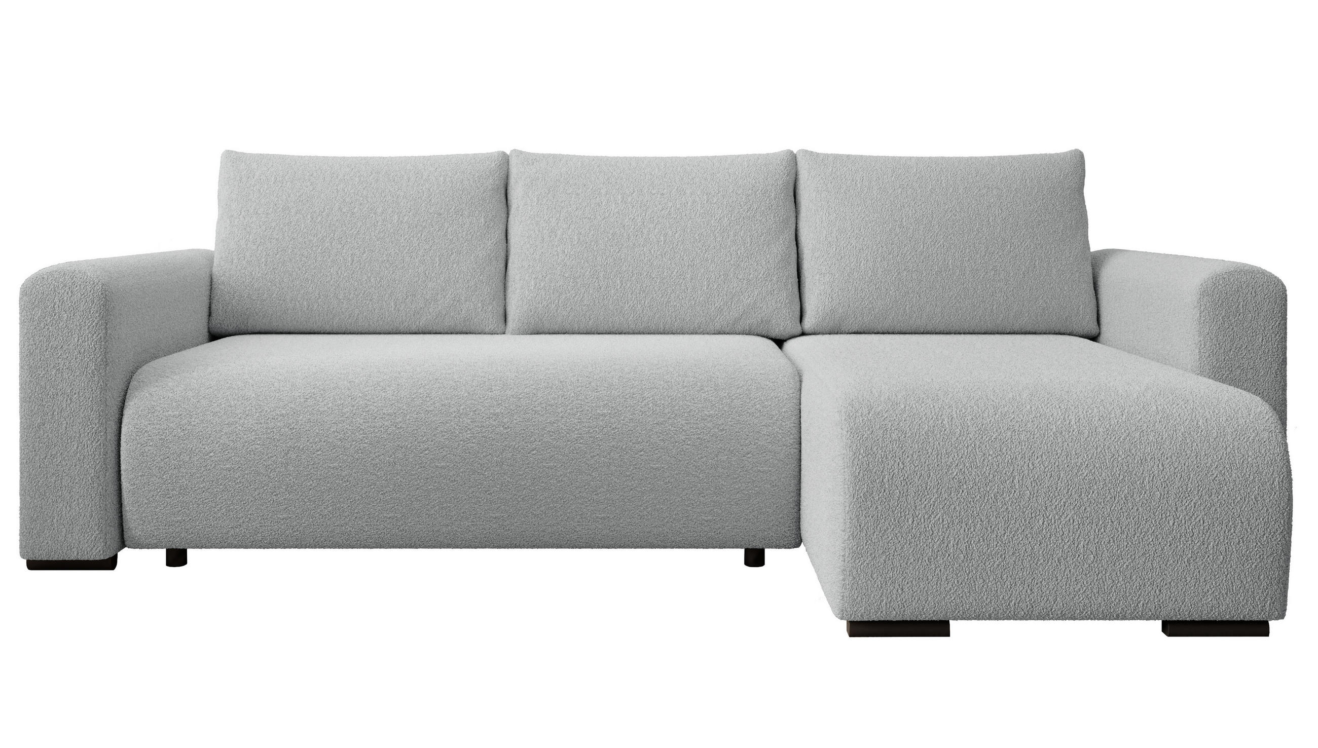 ECKSOFA DORA L, Eckcouch in L-Form mit Schlaffunktion und Bettkasten, Farbe: Grau, Bouclé-Stoff, Ottomane Rechts - Grau, Textil (240/143cm) - Storez24