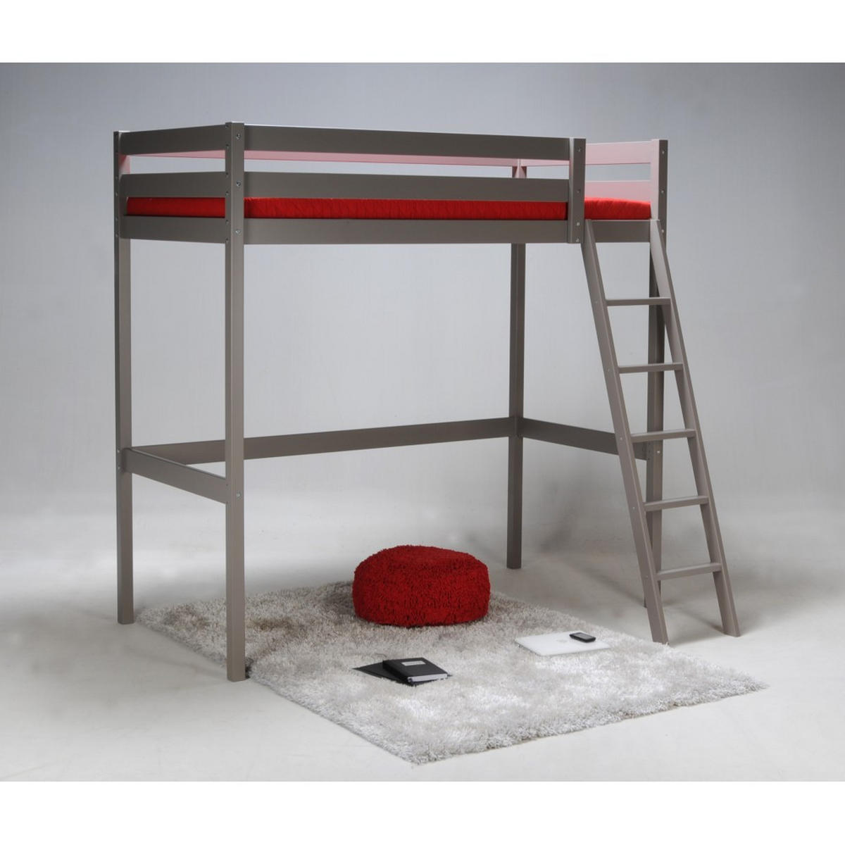 HOCHBETT STUDIO mit Lattenrost/ Hochbett 90x190 - Grau - Grau, Holz (90/190cm) - Weber Industries