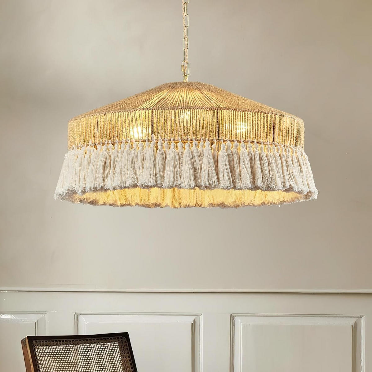 PENDELLEUCHTE Rattan Handgeflochten Bohème Groß - Beige, Naturmaterialien (50/50/22cm) - Authentics