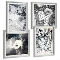 BILDER SET 4er Set - 50x50 cm & 40x60 cm Silberner Rahmen - Abstrakte schwarz-weiße Muster - Silberfarben, Kunststoff (50/50cm) - TULUP