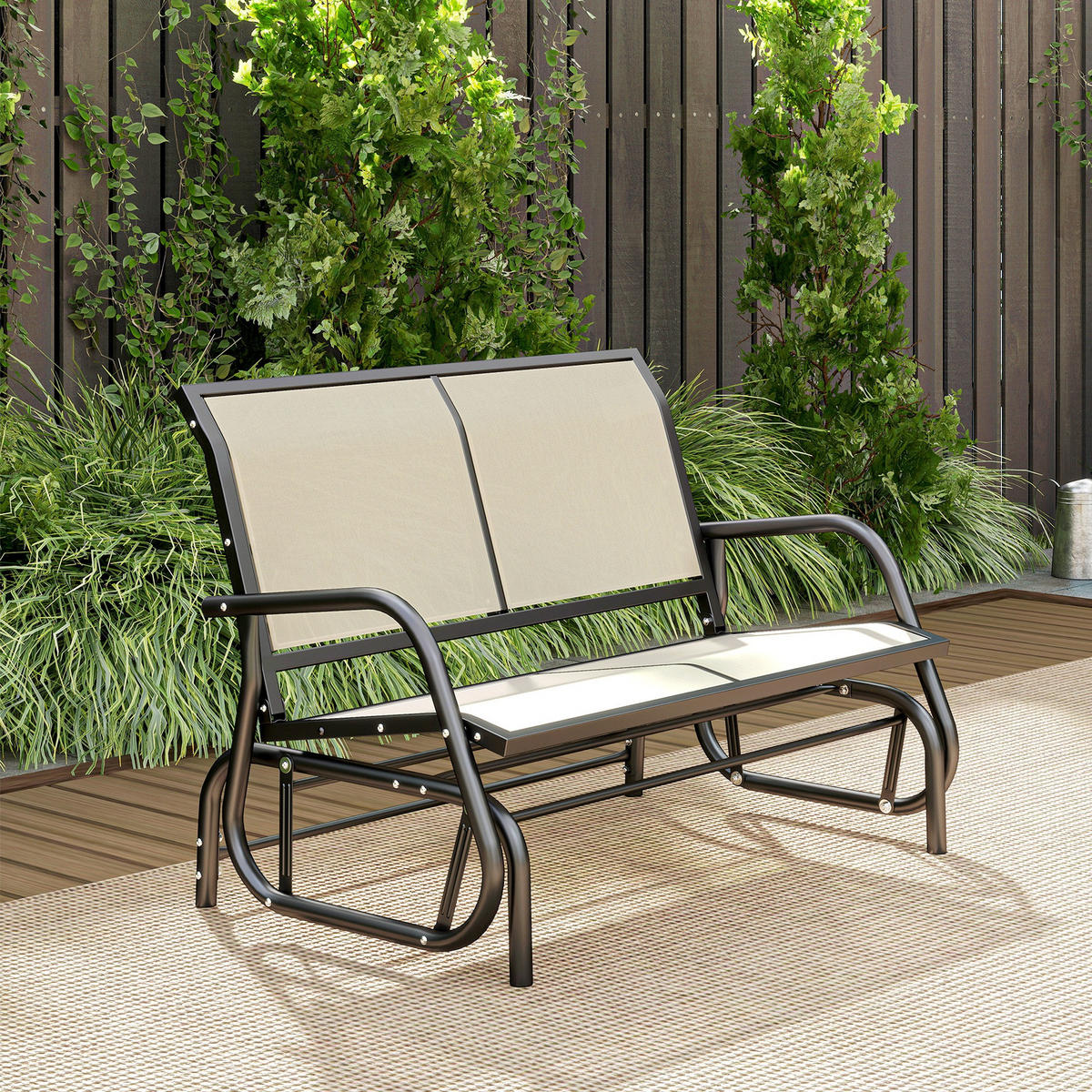 SCHAUKELSTUHL,2-SITZER; Metall, Schwarz+Beige, 120 x 70 x 85 cm - Beige, Metall (70/85/120cm) - Outsunny