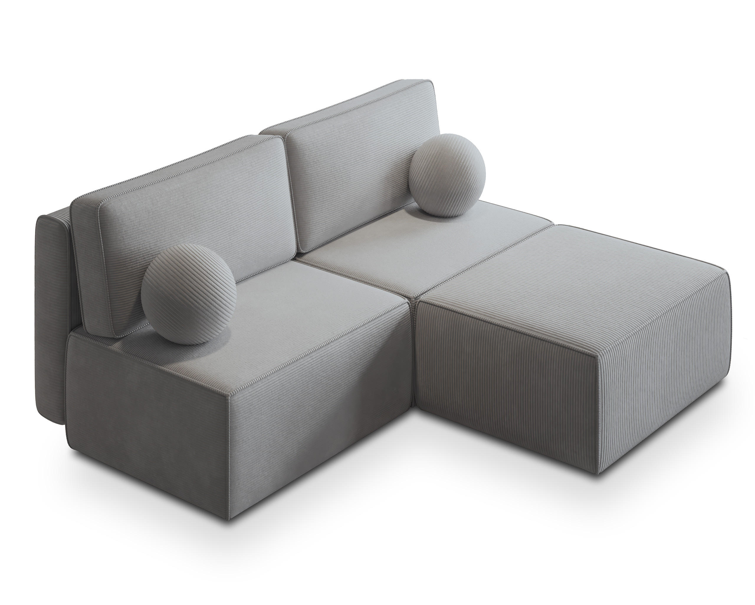ECKSOFA VARNA P Hellgrau Kordstoff mit Schlaffunktion - Hellgrau, Holz (196/158cm) - MASSENO
